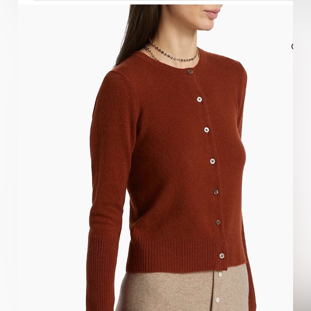 Rust Button-Front Crewneck Cardigan Sweater - Picture 2 of 7